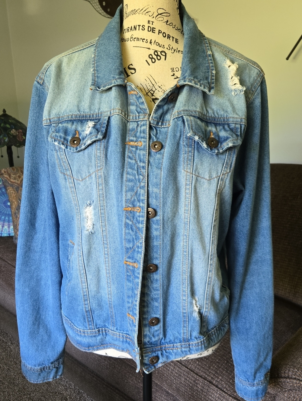 Light Blue Distressed Denim Jacket - Classic Jean Coat